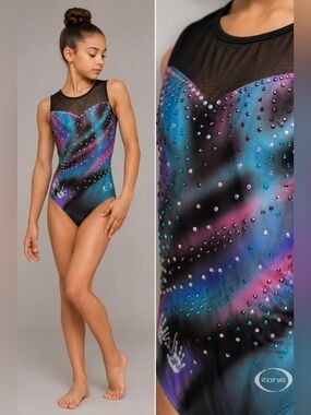 Chalk Warrior x Ozone Aurora Borealis Gymnastics Leotard MA Rhinestone Rare